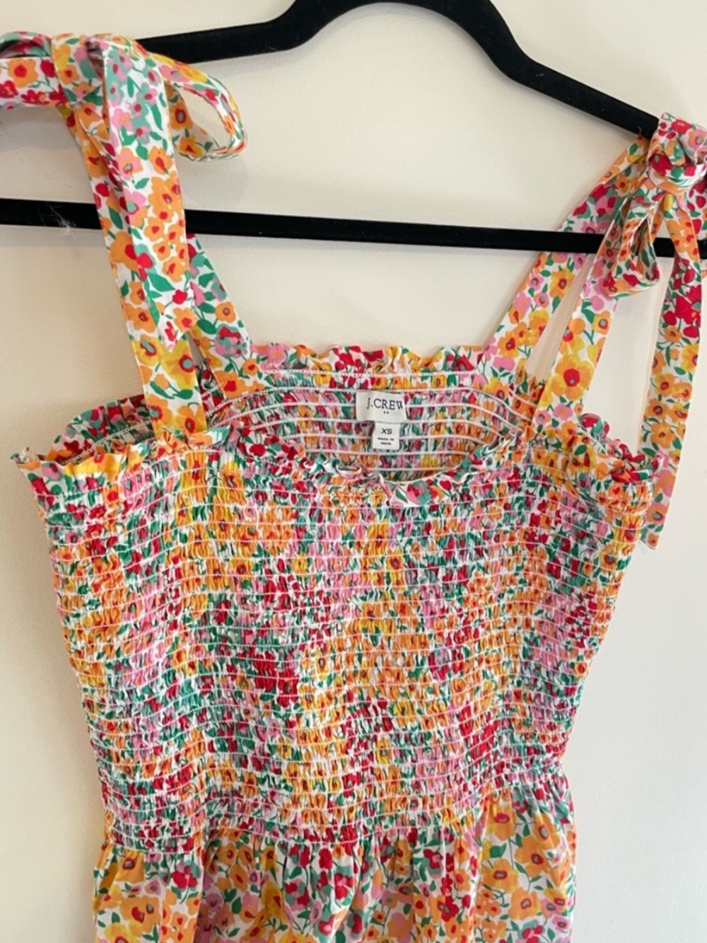 J. Crew Floral Smocked Tie-Strap Tank Top in Yellow, Pink, Green - Picture 4 of 5